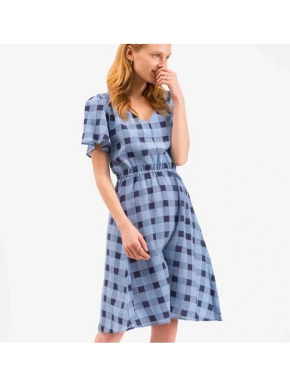 NWT Tucker Chelsea Dress Mini Picnic Plaid Crepe de Chine Silk Blue Medium